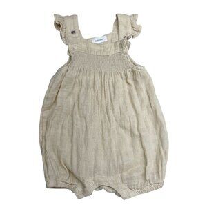 Angel Dear 3-6 m Solid Muslin Retro Sunsuit Nougat Organic Cotton Ruffled Straps